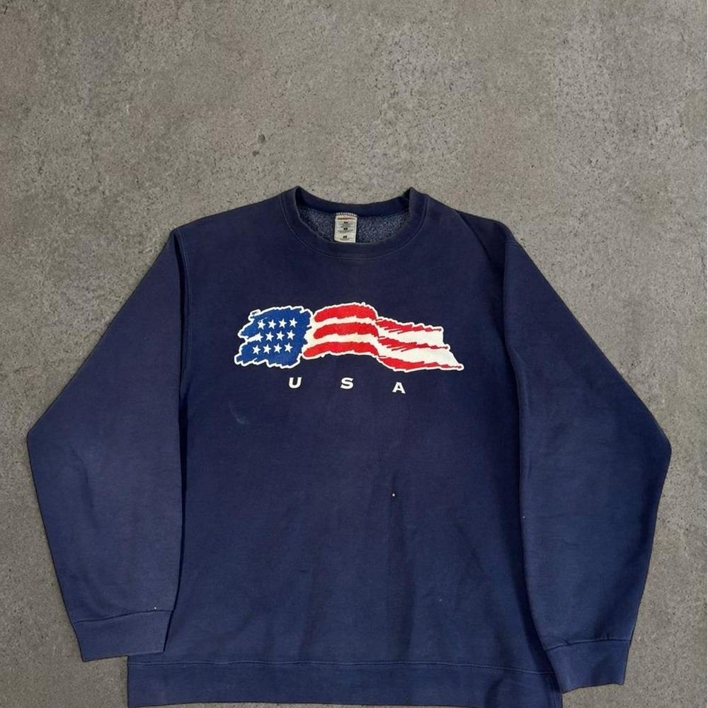 vintage 90s usa long sleevee crew neck navy blue